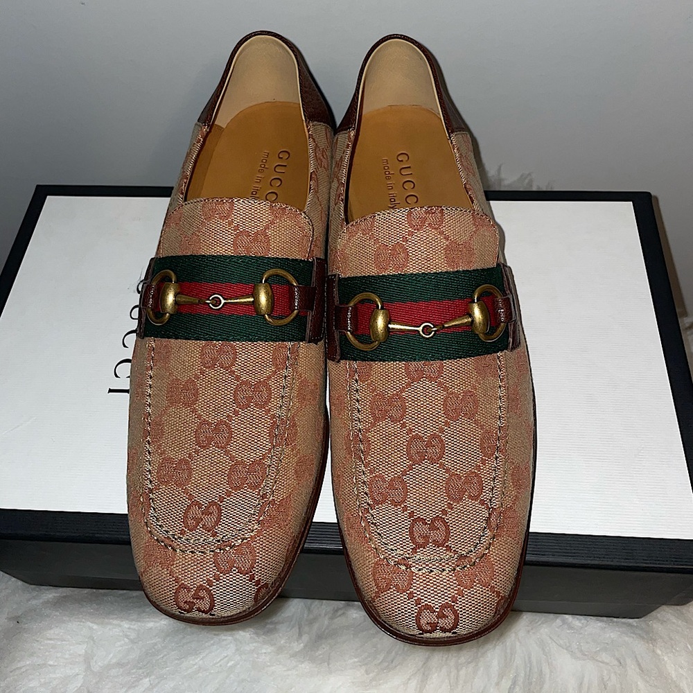 GUCCI MEN LOAFERS MOCCASINS HORSEBIT BEIGE